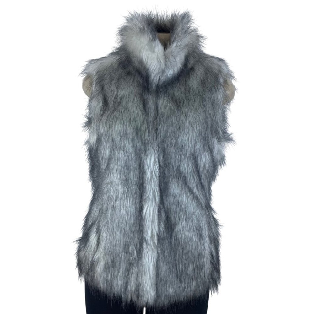 White House Black Market Womens Gray Faux Fur Vest Polyester & Modacrylic Sz XS